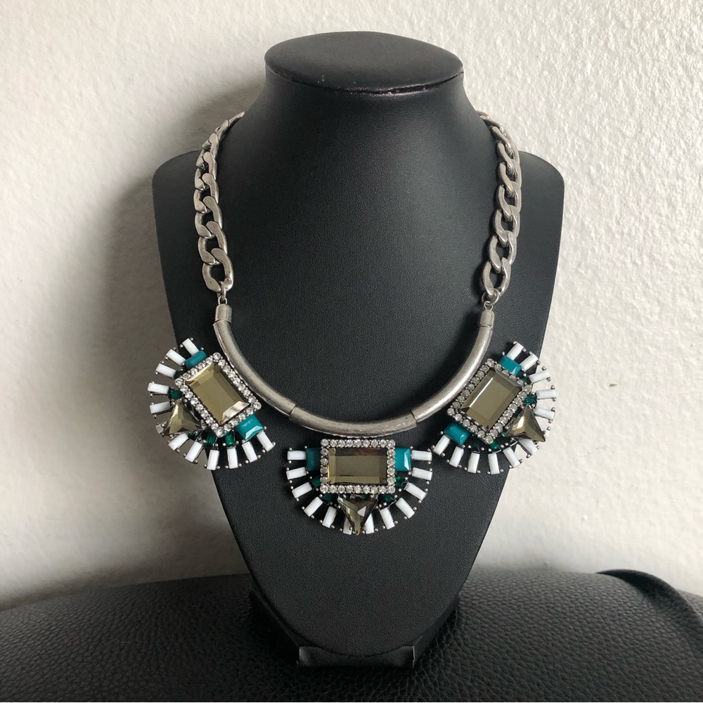 Forever 21 Gunmetal Crystal Statement Necklace